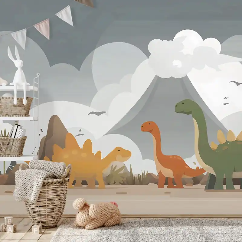 Samoprzylepna tapeta kolorowe dinozaury w krajobrazie Wyprzedaż