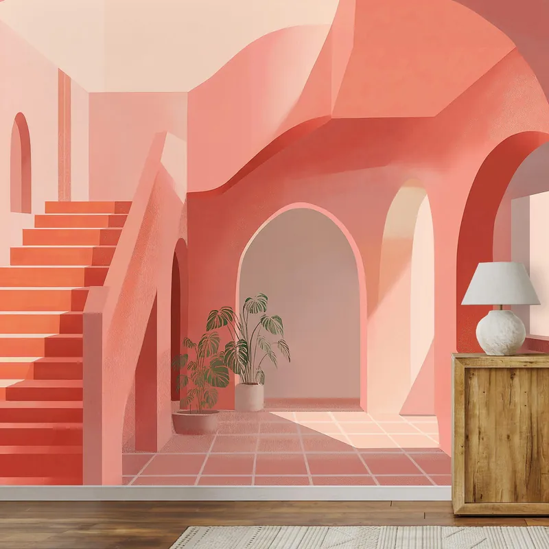 Samoprzylepna tapeta abstrakcyjna różowa architektura Nowy