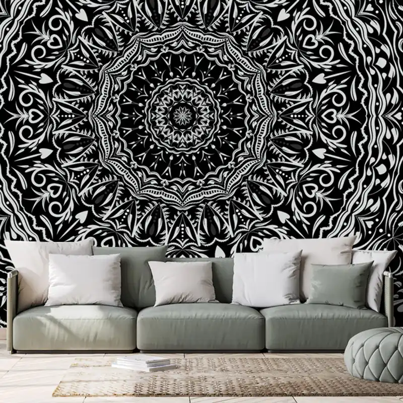 Tapeta Mandala w vintage stylu w czerni i bieli Zamów dziś
