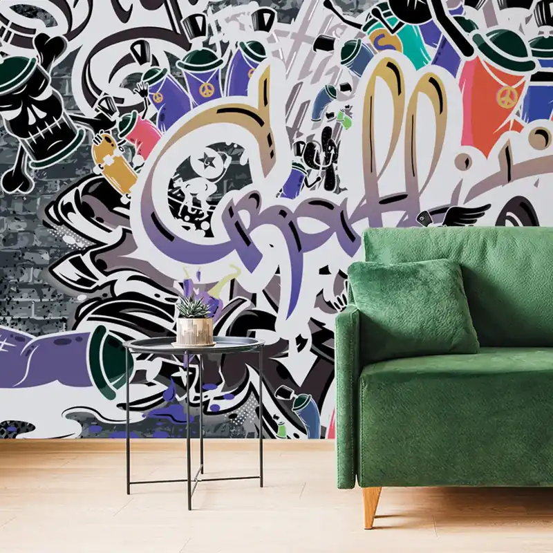 Tapeta modna fioletowa ściana graffiti Wyprzedaż