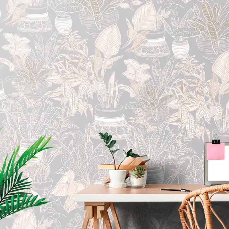 Tapeta botaniczny motyw w szaro - beżowym kolorze Szybka wysyłka