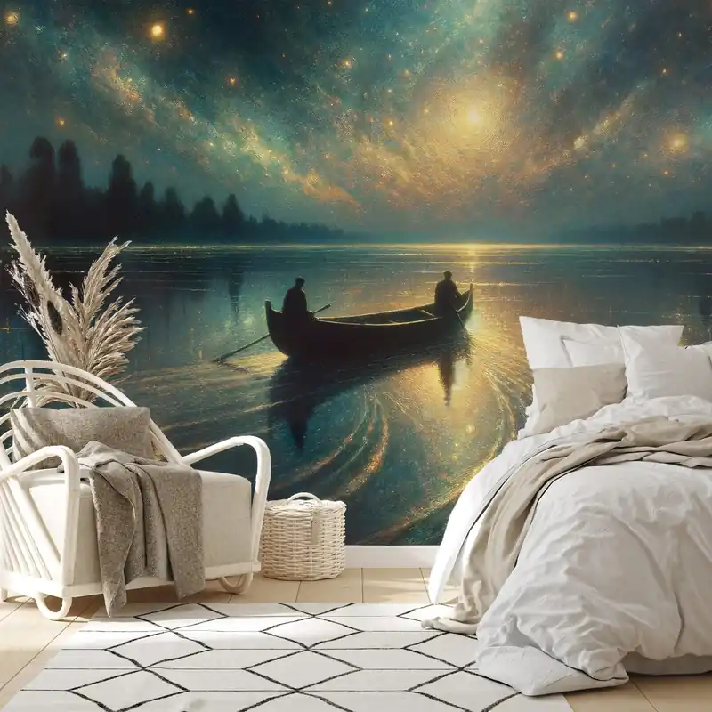 Tapeta nocne jezioro pod gwiaździstym niebem Tani