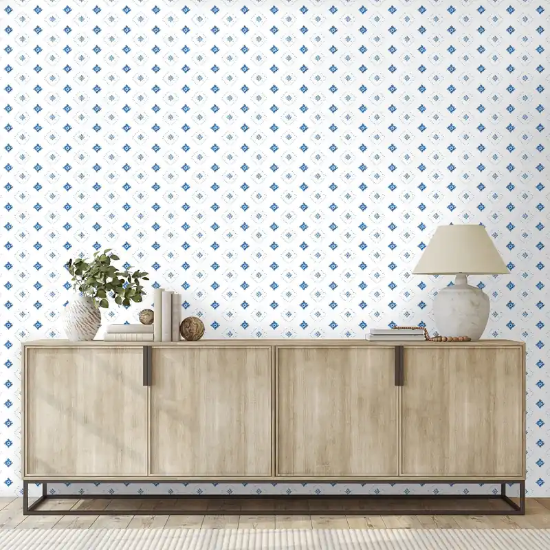 Tapeta niebieskie geometryczne diamenty Rabat