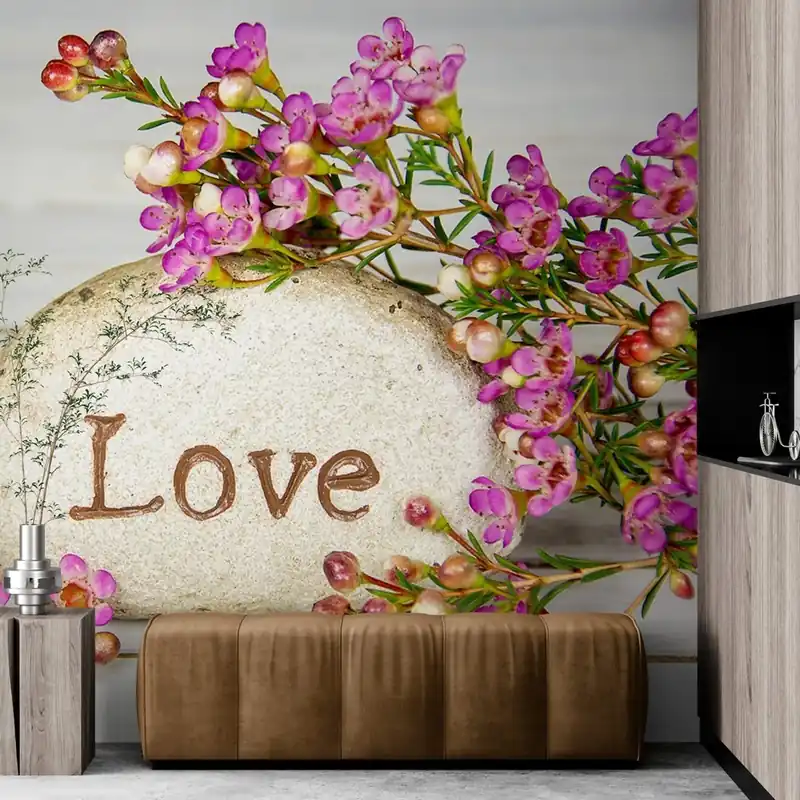 Wyjątkowa oferta Fototapeta z napisem i kamieniami Love