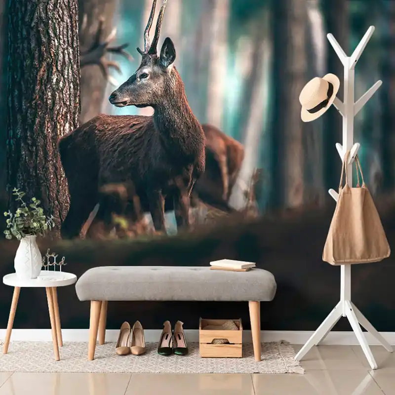 Fototapeta jeleń w sosnowym lesie Zamów teraz