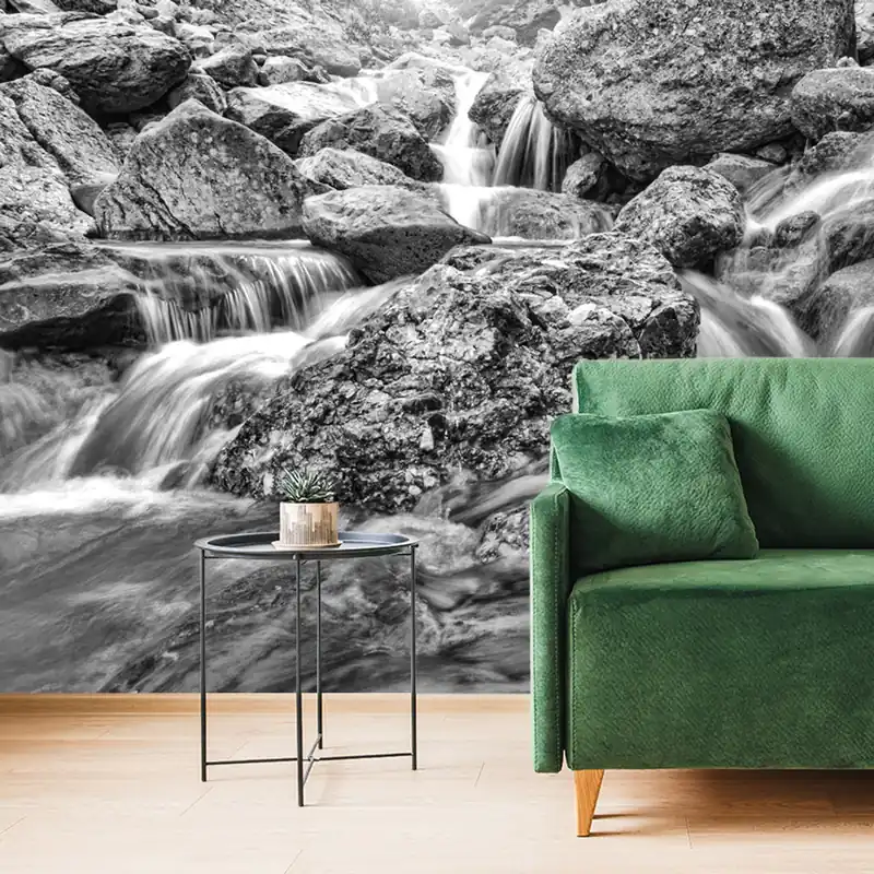 Tapeta czarno-biała tapeta alpejskie wodospady Wyjątkowa oferta