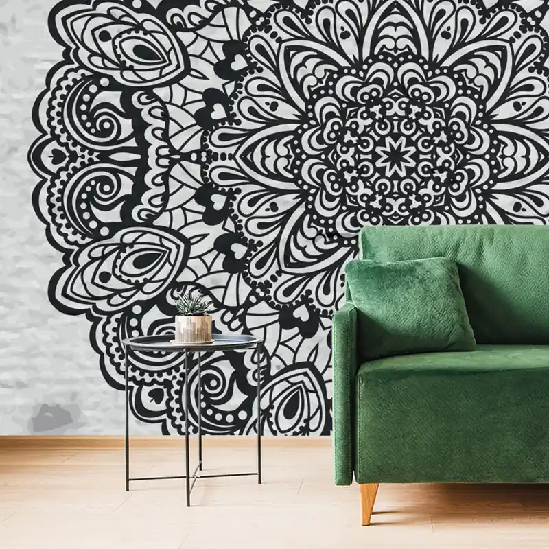 Tapeta kwiatowa mandala w czerni i bieli Do wyczerpania zapasów