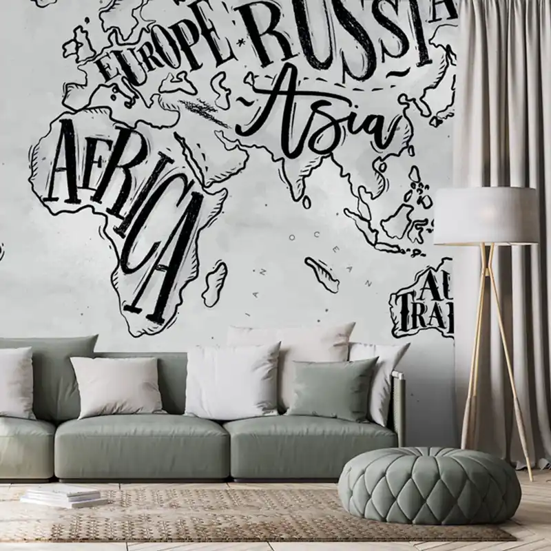 Tapeta czarno-biała mapa świata na tle vintage Wyjątkowa oferta