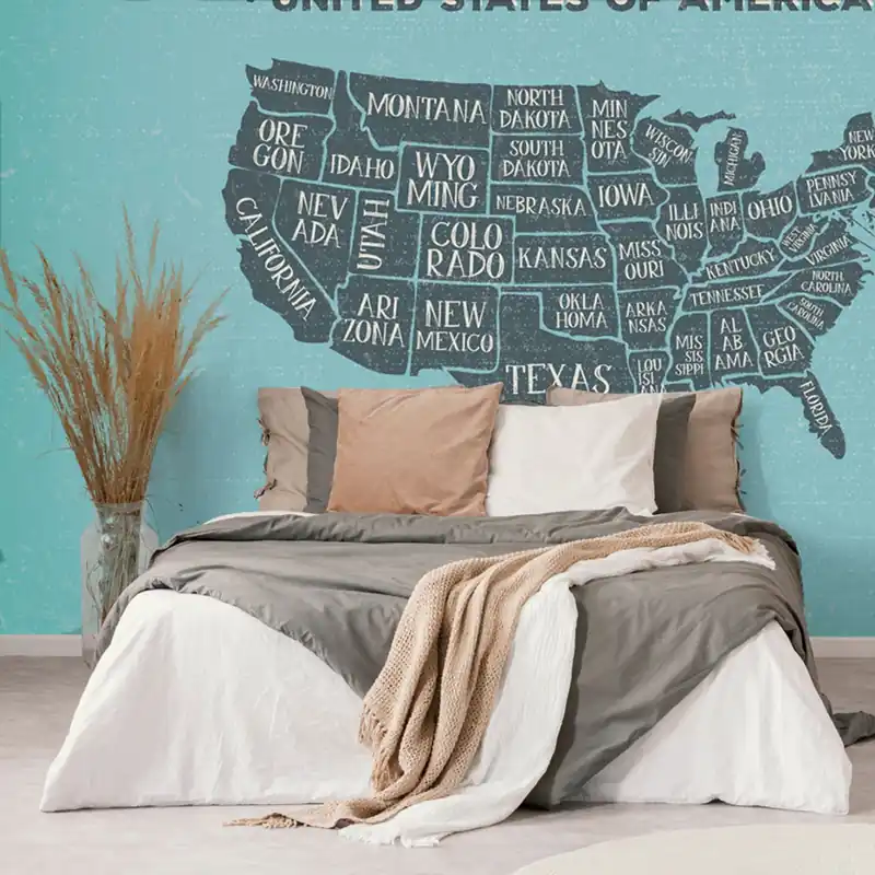 Tapeta edukacyjna mapa USA na niebieskim tle Ograniczona ilość