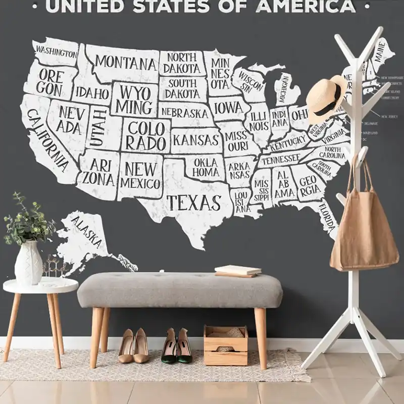 Tapeta edukacyjna mapa USA w czerni i bieli Darmowy zwrot