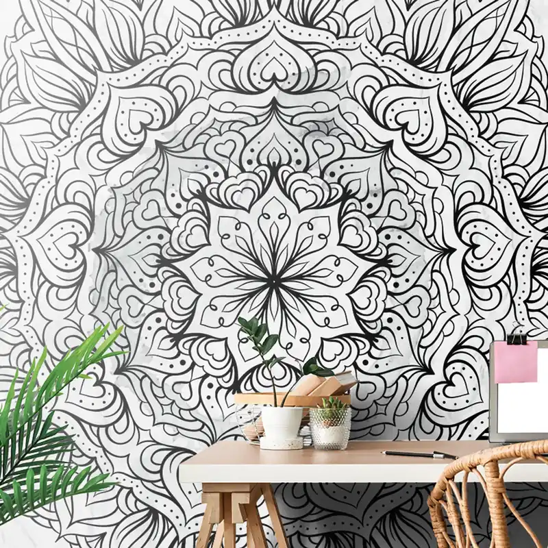 Kup teraz Tapeta abstrakcyjna etniczna mandala w czerni i bieli