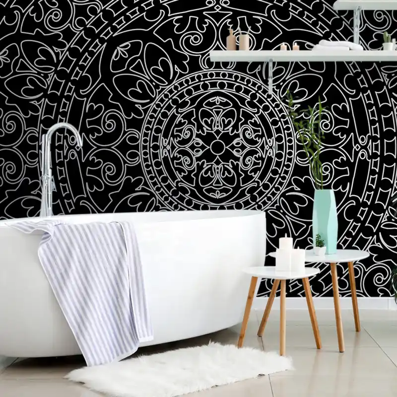 Tapeta orientalny ornament w czerni i bieli Wyjątkowa oferta