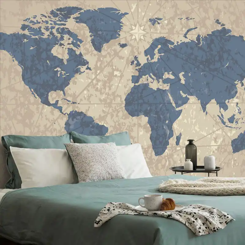 Tapeta mapa świata z kompasem w stylu retro Szybka wysyłka