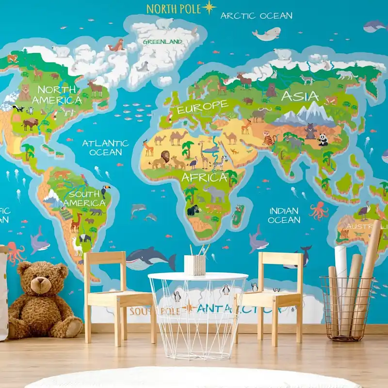 Tapeta geograficzna mapa świata dla dzieci Kup online