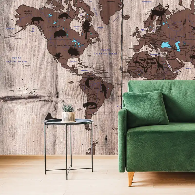 Dostępne od ręki Tapeta mapa na drewnianym tle