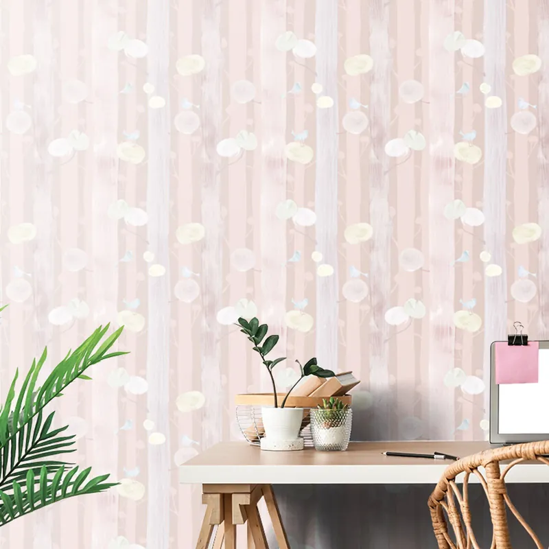 Oferta Tapeta ptaki na drzewach z różowym tłem