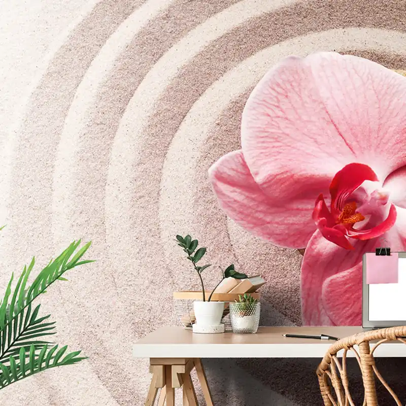 Samoprzylepna tapeta morski piasek i różowa orchidea Taniej