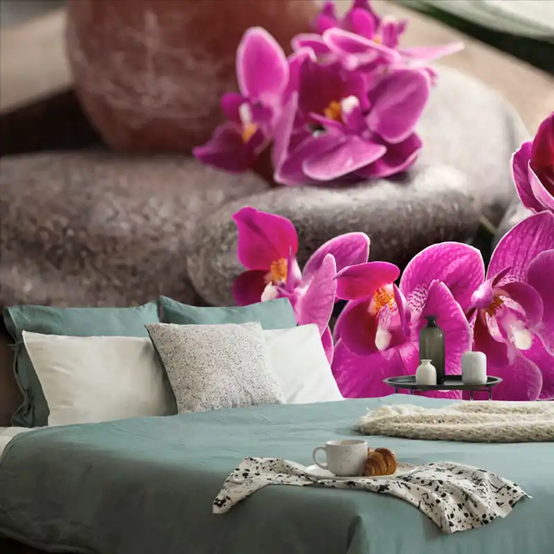 Samoprzylepna tapeta piękna orchidea i kamienie Zen Darmowa dostawa