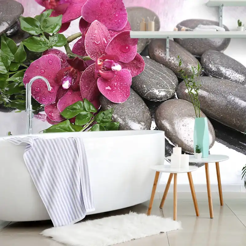Oferta Samoprzylepna fototapeta kwitnąca orchidea i kamienie wellness
