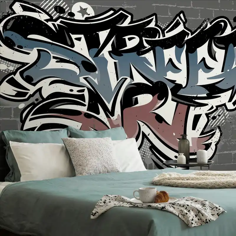 Okazja Tapeta z imitacją cegły i napisem Street Art
