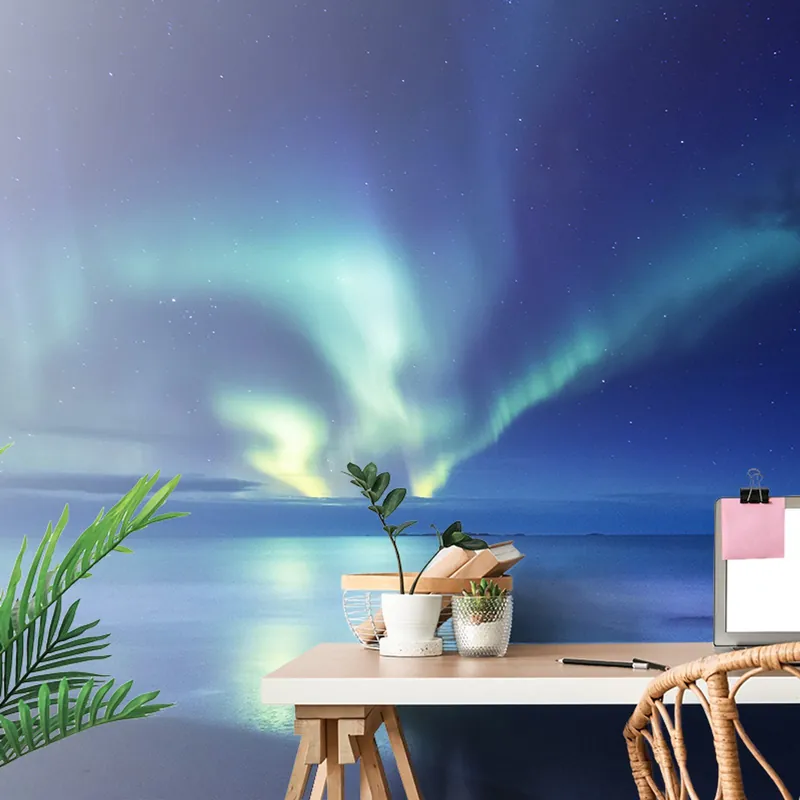 Tani Samoprzylepna fototapeta zorza polarna nad oceanem