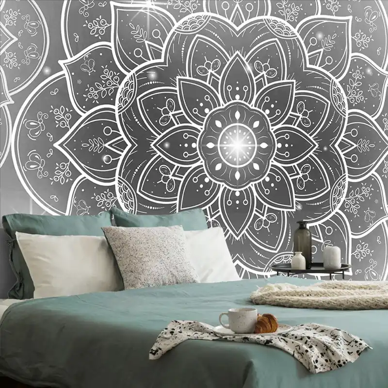 Oferta limitowana Samoprzylepna tapeta czarno-biała orientalna Mandala