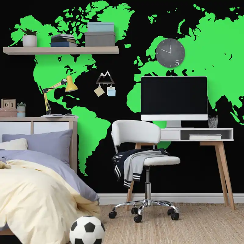 Cena promocyjna Samoprzylepna tapeta zielona mapa na czarnym tle