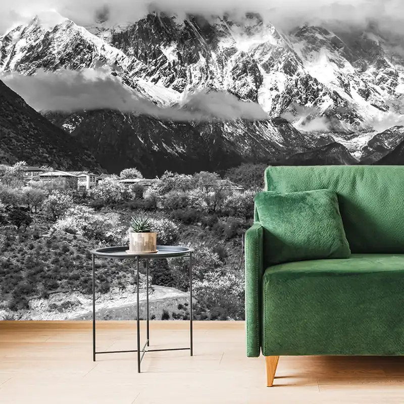 Oferta czasowa Samoprzylepna fototapeta niepowtarzalny czarno-biały krajobraz górski
