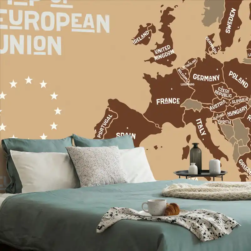 Samoprzylepna tapeta brązowa mapa z nazwami krajów UE Bestseller