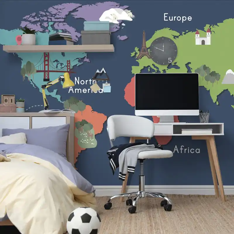 Dodaj do koszyka Samoprzylepna tapeta mapa świata z punktami orientacyjnymi