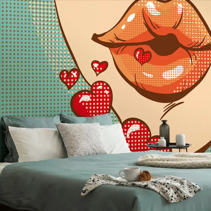 Tapeta pop-art pocałunek pełen miłości Darmowy zwrot
