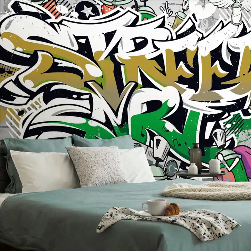 Super okazja Tapeta zielony Street Art napis sprejem