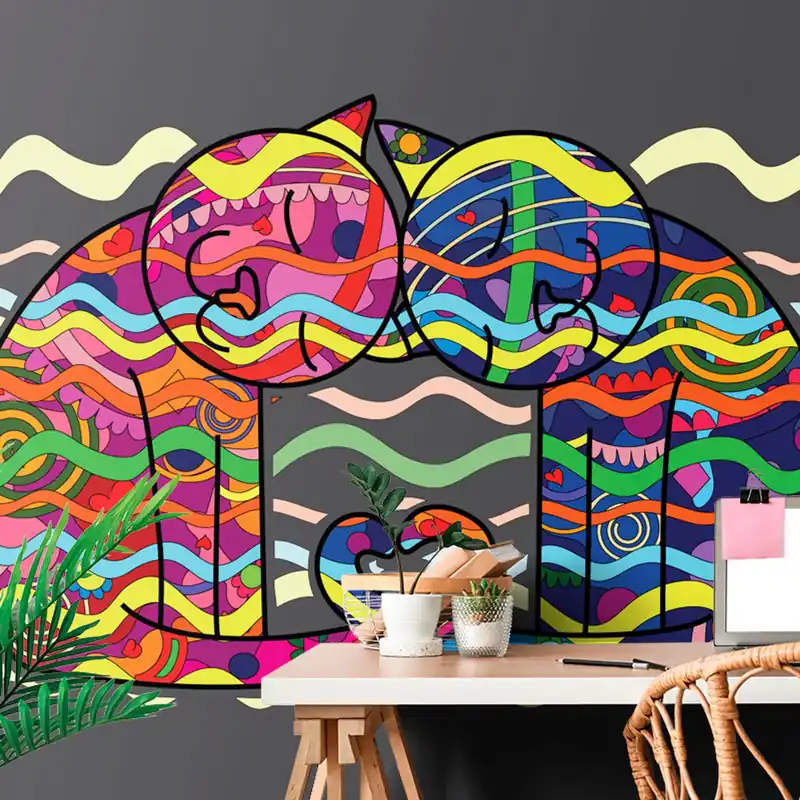 Samoprzylepna tapeta zakochane koty w pop art stylu Popularny