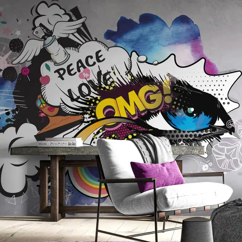 Samoprzylepna tapeta graffiti oko na szarym tle Promocja