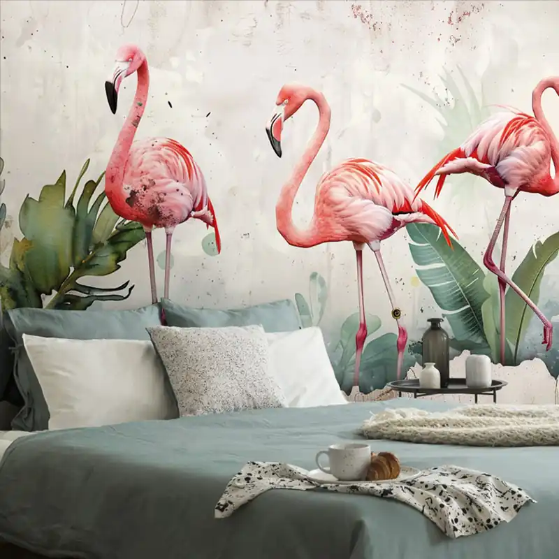 Oferta limitowana Samoprzylepna tapeta Flamingi w stylu vintage