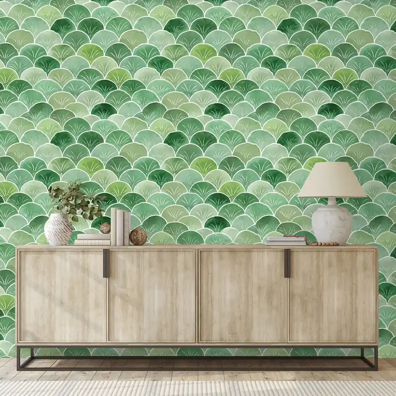 Tapeta zielone geometryczne łuki Oferta limitowana