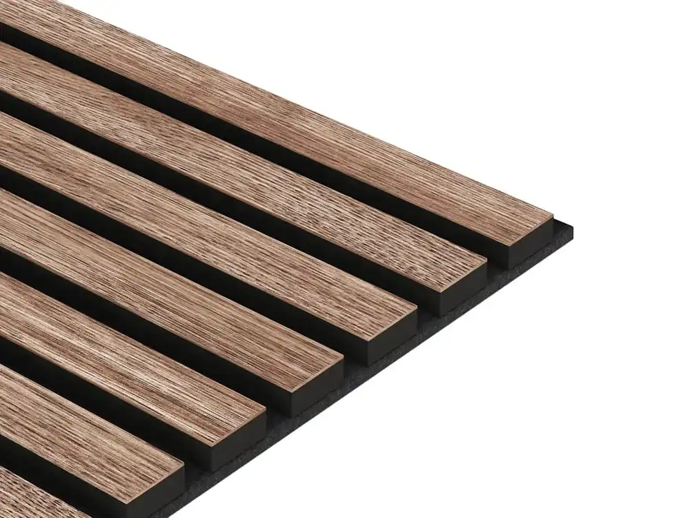 Łatwy zwrot Panel akustyczny fornirowany na czarnym filcu 28x240 - Orzech Amerykański - LAMEO