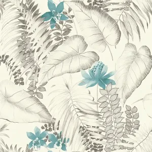 Tapeta 37279-2 Exotic Life AS Creation w kwiaty i egzotyczne ptaki – niebieski, szary, czarny Tani