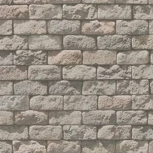 Nowość Tapeta 95834-2 IL DECORO AS Creation kamienna z murem, cieniami i efektem 3D - beż, krem
