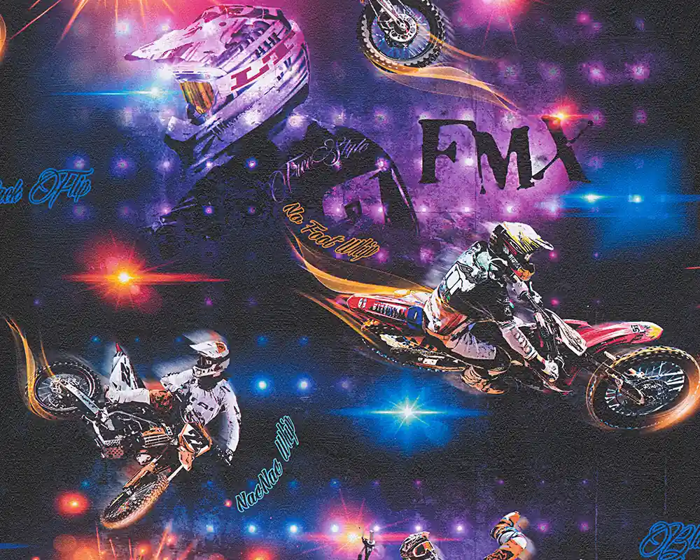 Kup online Tapeta Boys & Girls 6 AS Creation 30656-1 Motocrossy z kolorowymi światłami na czarnym tle OUTLET 2 ROLKI
