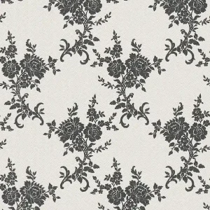 Premium Tapeta 1102-20 Belle Epoque AS Creation papierowa kwiatowy ornament i wzory w jodełkę - czarny, biały, srebrny
