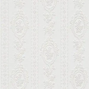 Darmowy zwrot Tapeta 1861-40 Belle Epoque AS Creation ornament z elementami kwiatowymi, paskami - biała