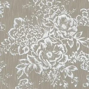 Super okazja Tapeta 30657-4 AP Metallic Silk AS Creation teksturowana ze srebrnym motywem kwiatowym - srebrny, brązowy