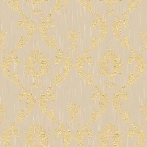 Tapeta 30658-2 AP Metallic Silk AS Creation ornament z kwiatowymi elementami w kolorze złoto - złotym, beżowym Wysoka jakość