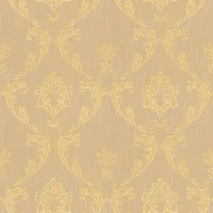 Tapeta 30658-4 AP Metallic Silk AS Creation ornament z kwiatowymi elementami w kolorze złoto - złotym, beżowym Tylko dziś