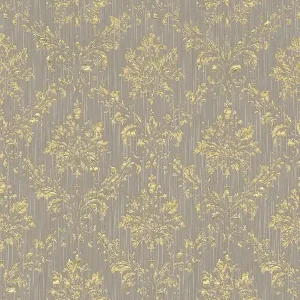 Tani Tapeta 30662-5 AP Metallic Silk AS Creation szara ornament z złotym połyskiem - beżowy, złoty