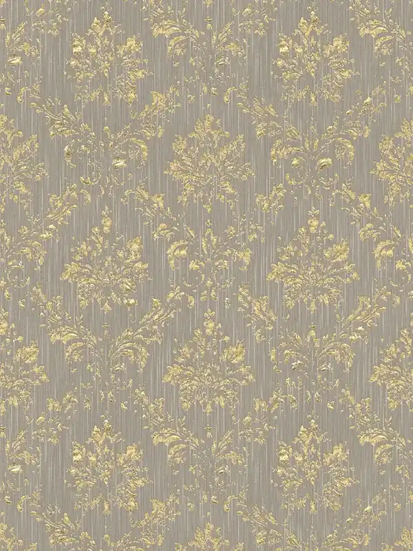 Tani Tapeta 30662-5 AP Metallic Silk AS Creation szara ornament z złotym połyskiem - beżowy, złoty