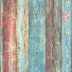Ostatnia szansa Tapeta 30723-1 Best of W&St AS Creation kolorowa drewniana w stylu shabby chic - niebieski, czerwony, brązowy