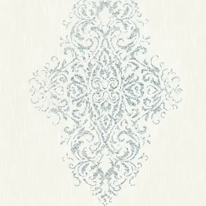 Tapeta 31945-1 Luxury Wallpaper AS Creation ozdobna z efektem metalicznympostarzana - biała, srebrna, niebieska Popularny