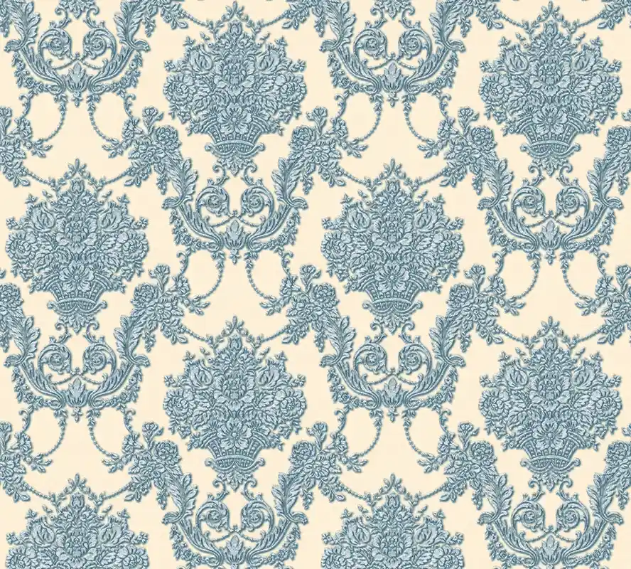 Nowość Tapeta 34492-6 Chateau 5 AS Creation ornament kwiatowy z metalicznymi akcentami - beż, błękit Outlet ostatnie 3 rolki